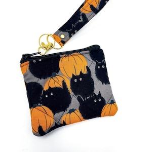 Spooky Halloween Wallet Keychain, Black Cat coin purse, Gothic Wallet, Halloween Gift