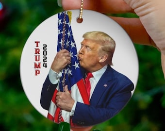 Donald Trump Christmas Ornament, Trump 2024 Ornament, MAGA Ornament,  USA flag and Trump, Patriotic Gifts, Republican Gifts