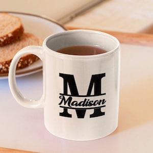 Custom Name Mug with Initial, Monogram Mug, Initial Mug, Personalized Name Mug, Custom Coffee Cup, Cute Mug for her, Gift for mom
