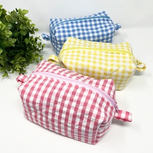 Coquette Makeup bag, Pink blue and Yellow Quilted cosmetic bag, Bridesmaid gift, Gift for friend