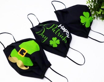 St Patricks day Mask, Shamrock face mask, Adjustable mask, washable and reusable with filter for adults and kids
