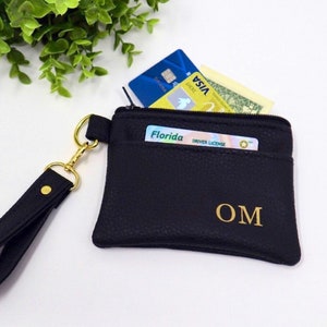 Gepersonaliseerde ID-houder schoudertasje, sleutelhanger portemonnee, kaarthouder portemonnee, aangepaste kaarthouder, monogram ID portemonnee, op maat gemaakt cadeau voor moeder