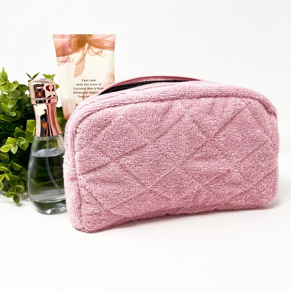 Frottee Schminktasche, Frottee Quilted Stoff Kosmetiktasche Kulturbeutel Reisetasche