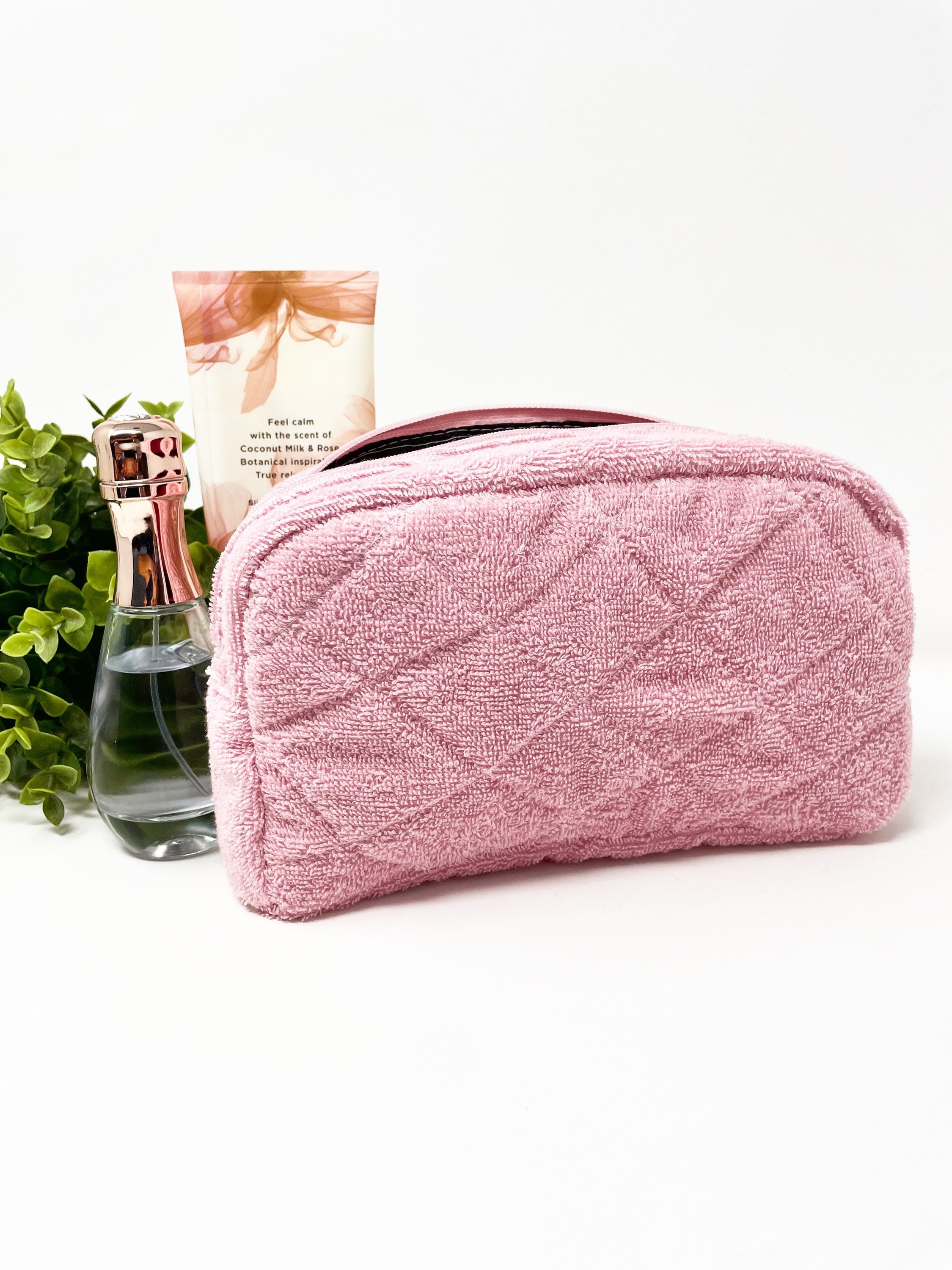 Makeup Bag Terrycloth Towelling Quilted Cosmetics Bag Teddy Pink