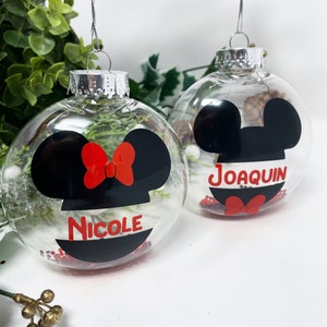 Mickey and Minnie inspired ornament, Mouse bauble personalized, Custom Disney decor Christmas tree, Family Christmas ornaments