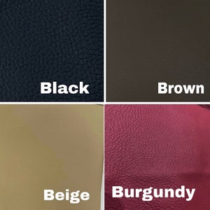 May include: Four swatches of leather in different colors: black, brown, beige, and burgundy.
