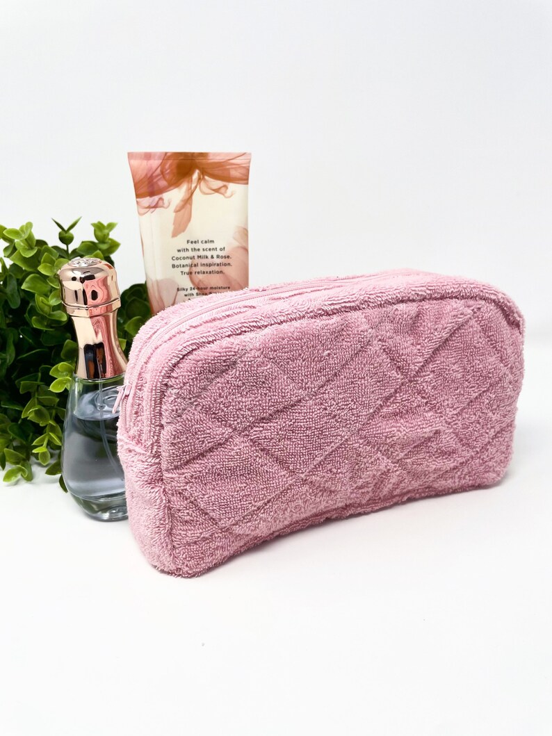 Terry Cloth Makeup Bag Terry Quilted Fabric Cosmetic Bag Etsy