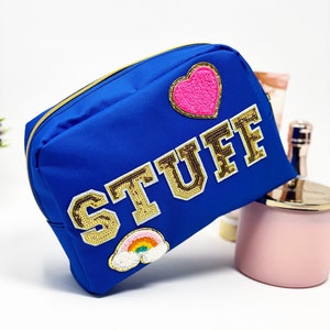 Large Customized Cosmetic Toiletry Bag, Custom Travel Bag, SEW ON patch bag, Varsity letters, Personalized Bag, Bridesmaid gift, Party favor