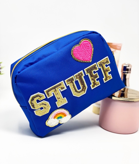 Large Customized Cosmetic Toiletry Bag, Custom Travel Bag, SEW ON patch bag, Varsity letters, Personalized Bag, Bridesmaid gift, Party favor