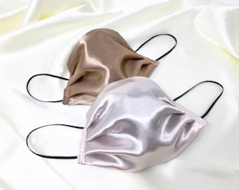 Silk satin face mask, Wedding face mask, Reusable and washable, Adjustable for kids, teen and adults