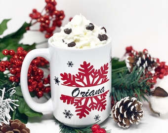 Personalized Christmas mug, Hot chocolate mug, Custom Snowflake mug, Custom name coffee mug, Secret Santa gift, Gift for co-worker