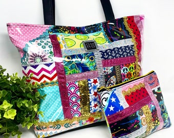 Torba typu tote z zamkiem błyskawicznym, Duża wodoodporna torba typu tote, Torba plażowa boho, Torba weekendowa na noc, Torby typu tote dla druhny, Kolorowa, słodka torba typu tote
