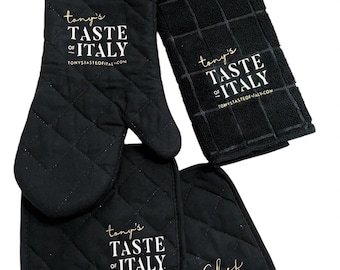 Custom text or logo Oven mitt, Custom Kitchen towel, Kitchen gift set, Grandma gifts, Neighbor gift, Family gifts