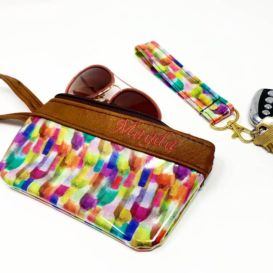 Personalized ID Holder Wristlet keychain Coins zipper pouch Etsy