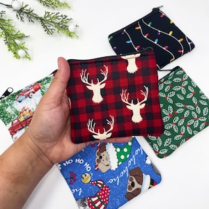 Christmas Coin purse, Credit card wallet, Christmas zipper wallet, Earbud Pouch, Coworker gifts, Christmas gifts under 10