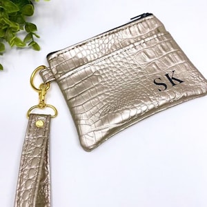 Portachiavi ID portafoglio personalizzato, Porta carte personalizzato, Monogrammato, Braccialetto, Porta badge, Pelle vegana, Regalo per lei