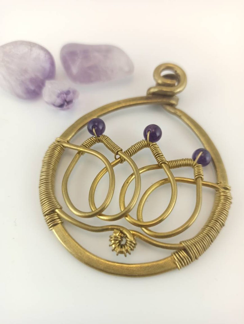 Handcrafted amulet Loto Flower necklace with Brass Crystals and Stones