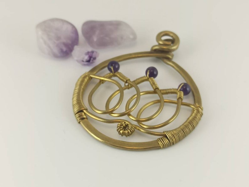 Handcrafted amulet Loto Flower necklace with Brass Crystals and Stones
