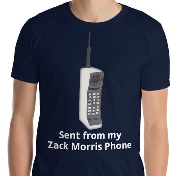 90er Jahre Zack Morris Brick Phone Saved By the Bell T-Shirt | Einzigartiges lustiges grafisches Kunst-T-Stück | Herren Damen Unisex T