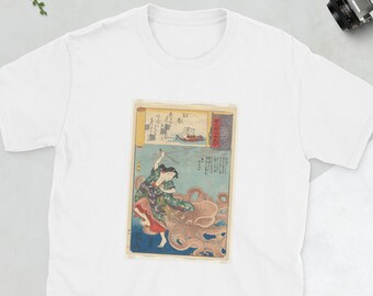Ukiyo-e T-shirt: Japanese Woman & Octopus Wood Block Print
