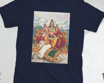 Vintage Hindu Deities T-Shirt: Shiva, Parvati & Ganesha Art