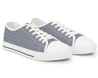 Japanese-Inspired Wave Pattern Men's Low Top Sneakers