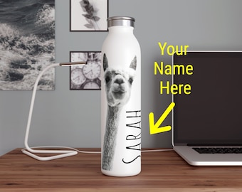 Personalized Llama Water Bottle: 20oz Insulated Stainless Steel Gift