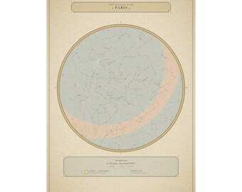 Custom Star Map Poster, Hand Tinted Vintage Night Sky Print by Date, Personalized Constellation Chart, Anniversary Birthday Gift