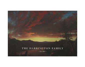 Personalized Family Name Canvas, Custom Surname Sign, Vintage Sunset Landscape, Frederic Church Painting, Housewarming Gift