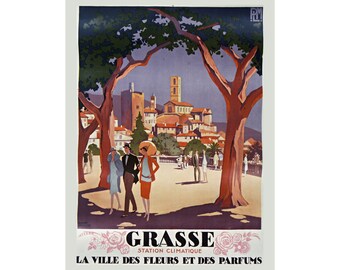 Grasse Vintage Travel Poster or Canvas, French Riviera Art Deco Print, Roger Broders 1927 Railway Advertisement, Provence Home Decor Gift