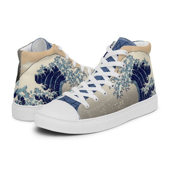 Great Wave Mens High Top Canvas Art Sneakers Original Unique Japanese Print Shoes Etsy