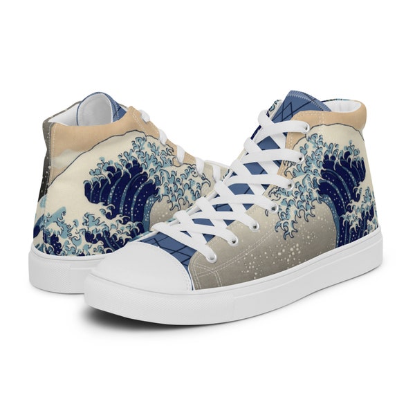 Great Wave Art High Top Sneakers | Japanese Print Canvas Shoes
