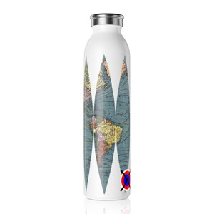 Garrafa de água personalizável de mapa mundial de 20 onças - aço inoxidável, selada a vácuo, acabamento fosco, tampa prateada | Viagens, Caminhadas, Corrida, Esportes