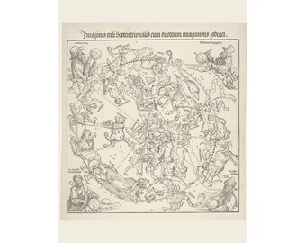 Albrecht Durer Star Chart Poster or Canvas, 1515 Celestial Map Print, Zodiac Constellation Wall Art, Antique Astronomy Woodcut, Astrology
