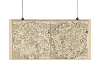 Antique Star Chart Poster or Canvas, 1705 Celestial Planisphere Print, Northern Southern Sky Map, Astronomy Wall Art, Zodiac Decor