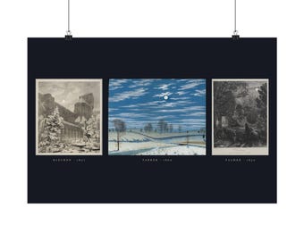 Gothic Christmas Poster or Canvas Triptych, Moonlit Snowy Church Painting Set of 3, Gothmas Winter Wall Art, Victorian Holiday Decor Print