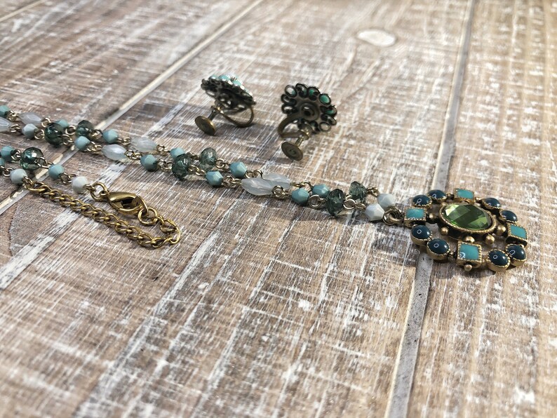 Mid-Century Gold ToneTeal Jewelry Set