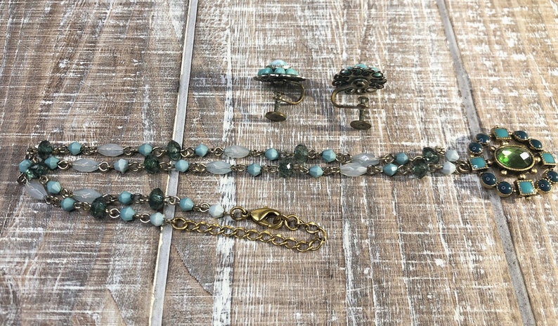 Mid-Century Gold ToneTeal Jewelry Set