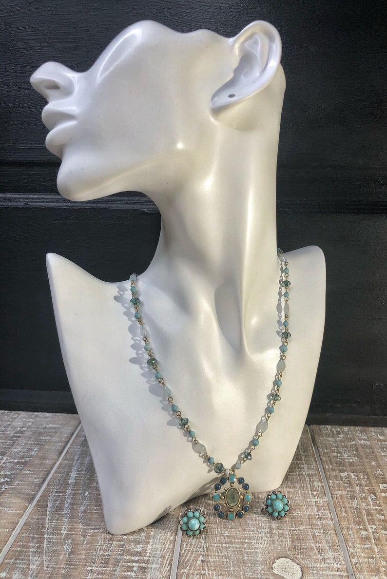 Mid-Century Gold ToneTeal Jewelry Set