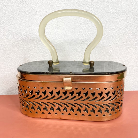 Grey Lucite and Copper Handbag
