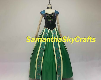 Anna Coronation Dress, Anna Embroidery Flower Dress, Anna Cosplay Dress, Anna Cosplay Costume Woman Girls