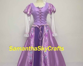 Rapunzel Embroidery Flower Dress, Tangled Adult Dress Rapunzel Woman Dress Cosplay Costume