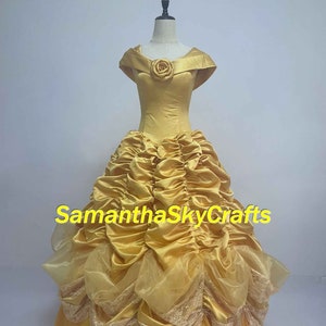 Just The Beauty And The Beast Princess Outfit Princess Belle Yellow Satin Cosplay Costume Women Adult Custom Made