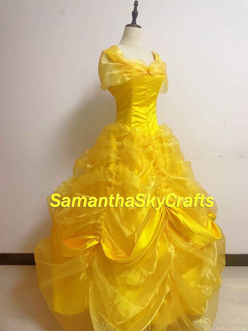 Belle Princess Cosplay Adult Woman Kids, Belle Princess Dress Belle Yellow Dress Cape Cosplay Costume image 4