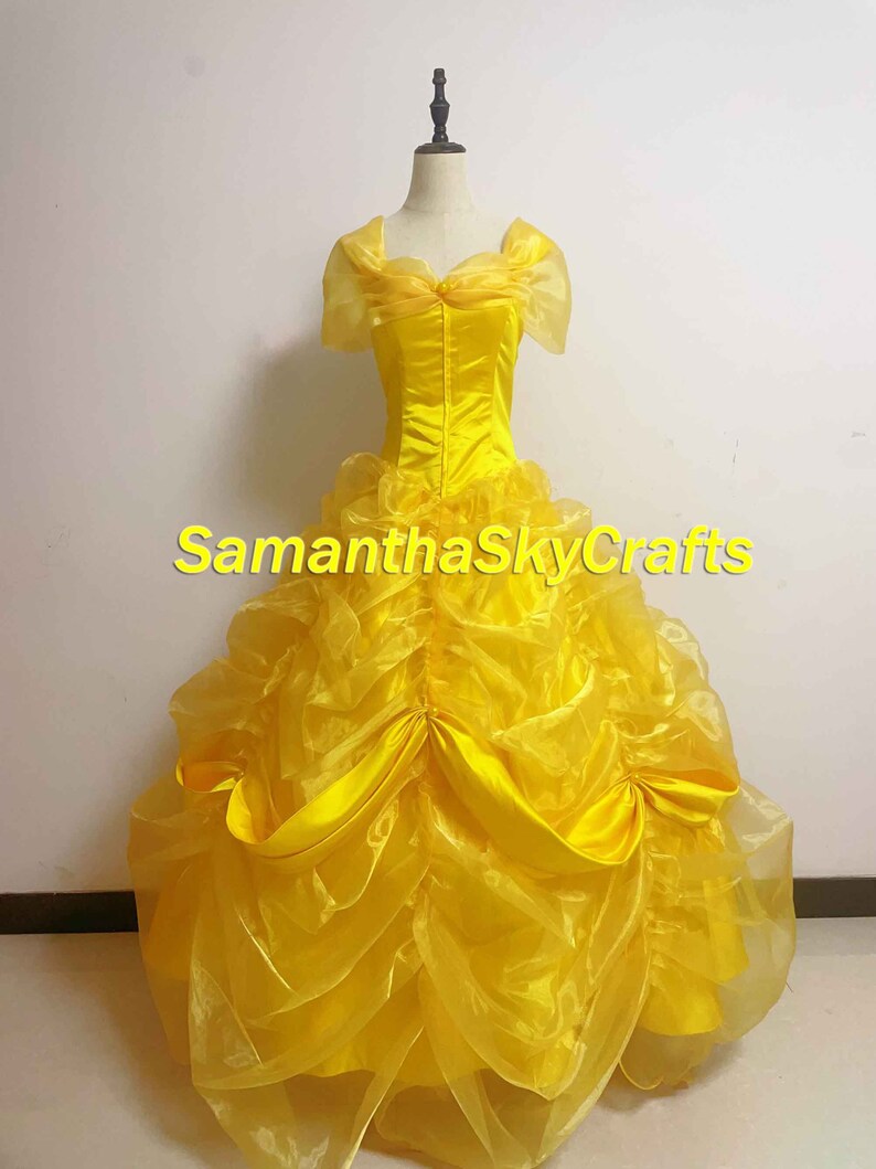 Belle Princess Cosplay Adult Woman Kids, Belle Princess Dress Belle Yellow Dress Cape Cosplay Costume Dress Only