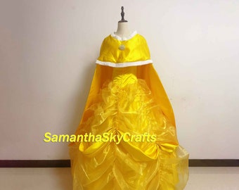 Belle Princess Cosplay Adult Woman Kids, Belle Princess Dress Belle Yellow Dress Cape Cosplay Costume