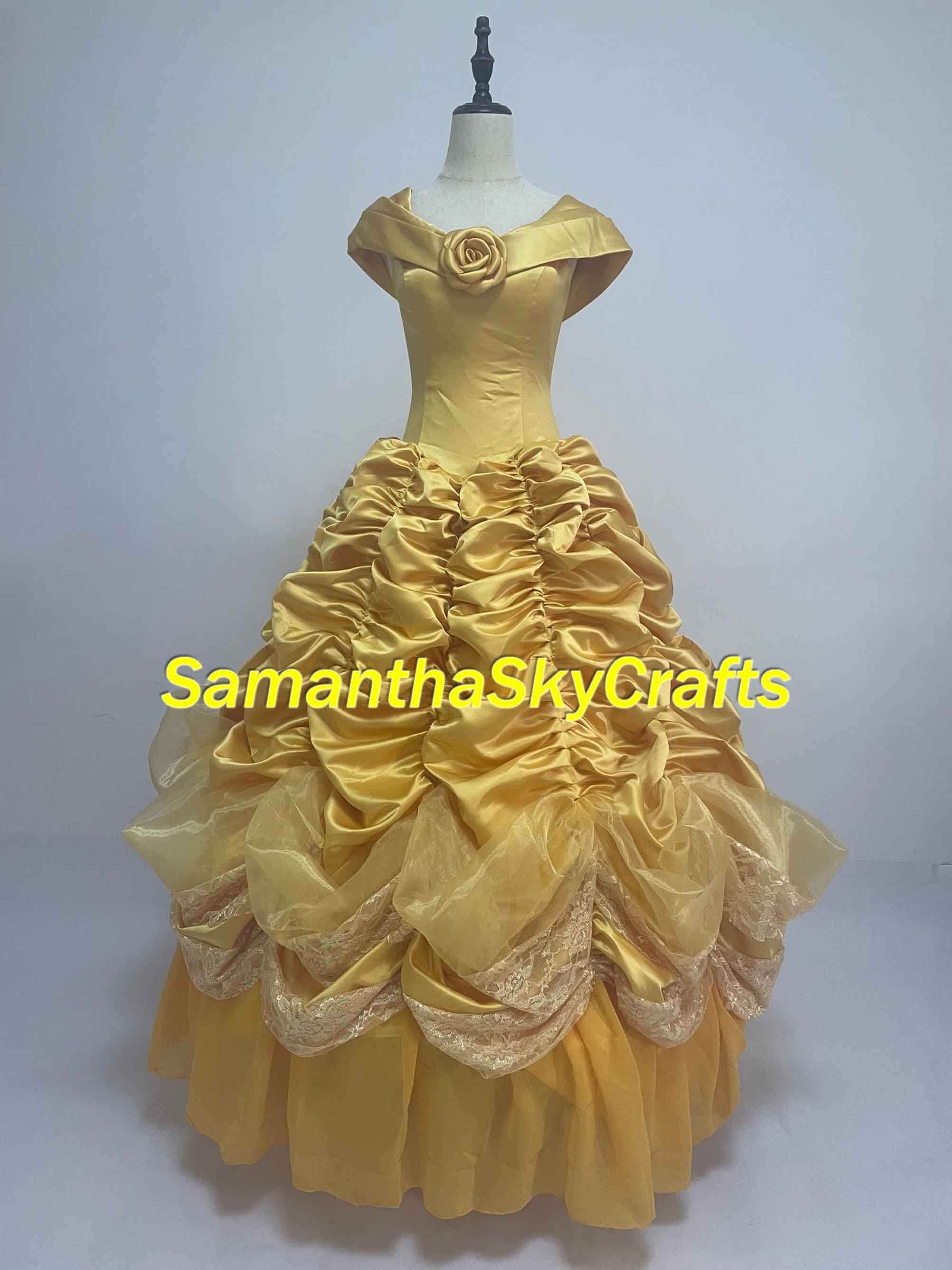 CUSTOM SIZE Belle Costume Rave Bra Outfit Adult Sexy Halloween Belly Dance  Cosplay Disney Princess Beauty and the Beast Yellow Costume 