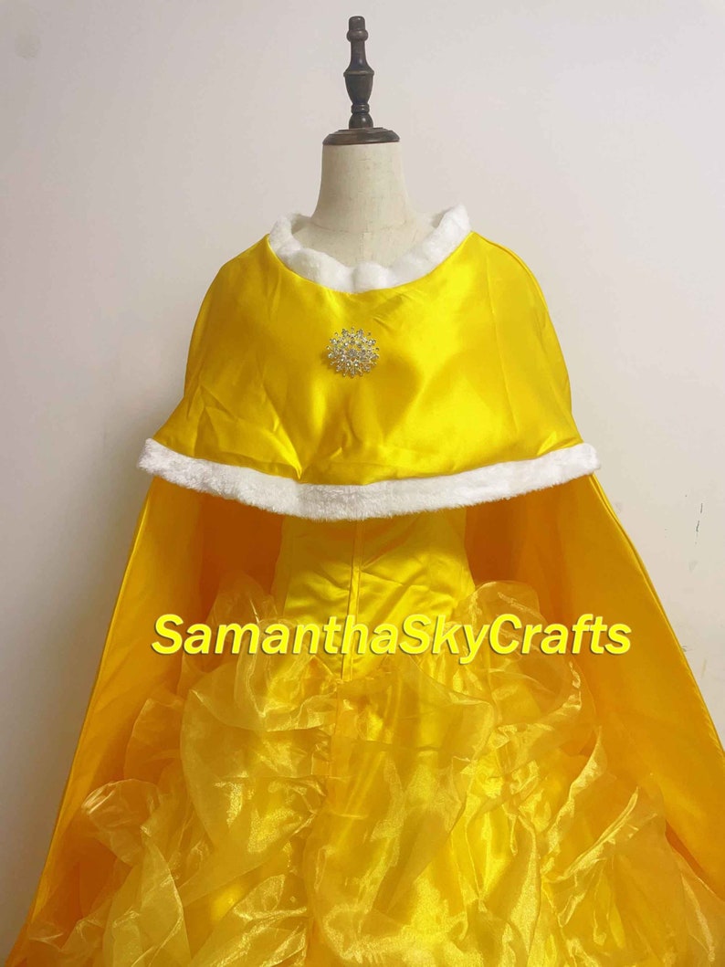 Belle Princess Cosplay Adult Woman Kids, Belle Princess Dress Belle Yellow Dress Cape Cosplay Costume image 2