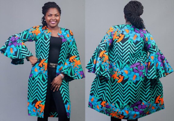 Multi-color Ankara African Fabric Lineaned Kimono Jacket