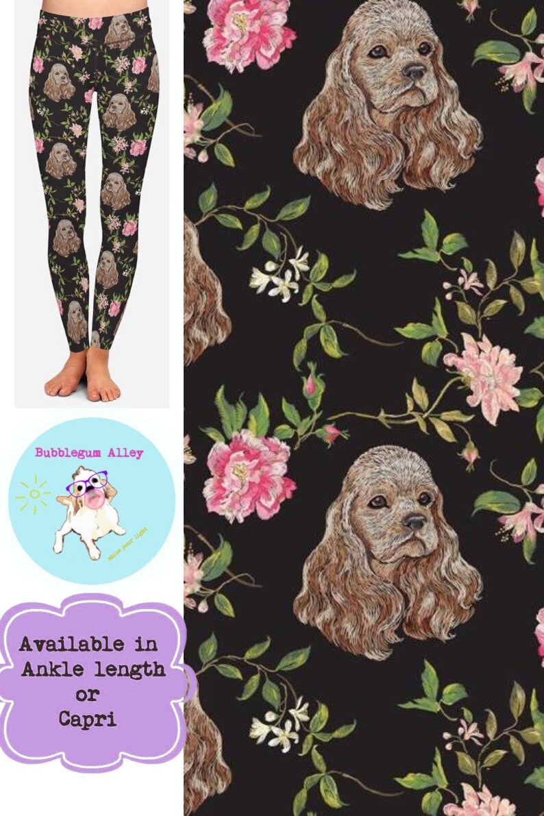 Maternity and Plus Size Leggings Cocker Spaniels /& Flowers Leggings For Girls Yoga Pants Women/'s Capris